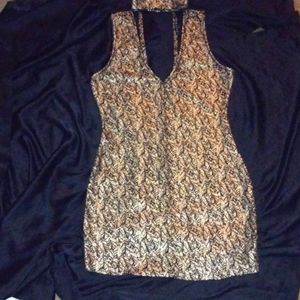 Gold and black gold leaf mini dress